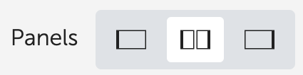Panels selection widget with center icon selected. Center icon appears to be two side-by-side panes.